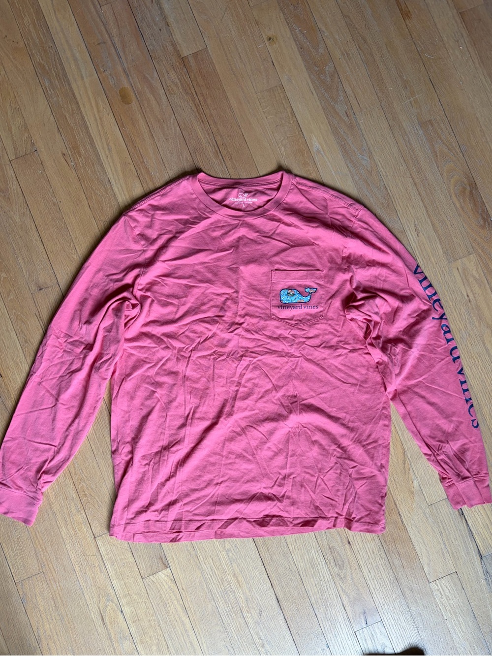 Vineyard Vines - Coral Long sleeve Shirt with Burger & Fries Whale Graphic